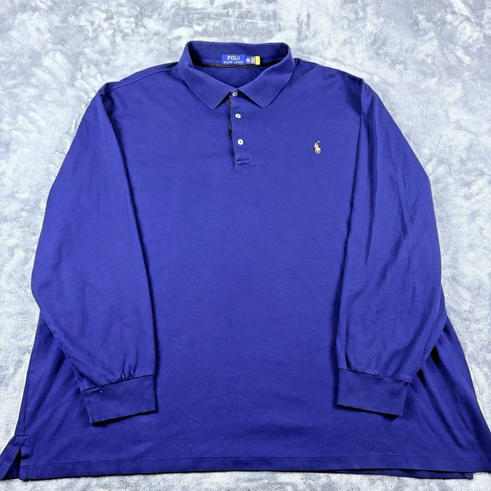 POLO Ralph Lauren Polo Shirt Men‎ 4XLT Big Tall Blue Long Sleeve Cotton Preppy